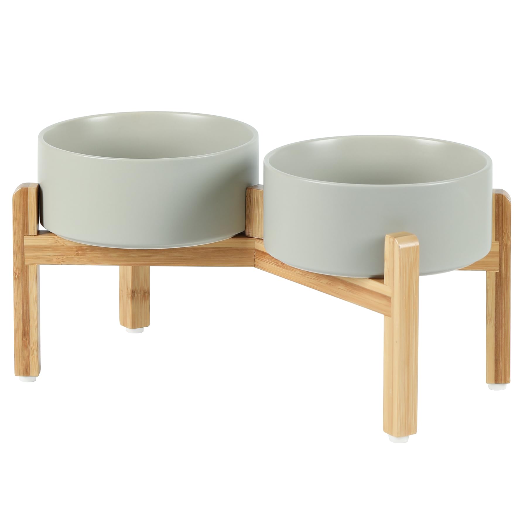 Havniva Ceramic Raised Double Bowls Set with Stand, Food & Water Bowls for Medium Breed Dogs, Weighted Dog Dishes, Pet Bowl(7.3'',41OZ, Grey)