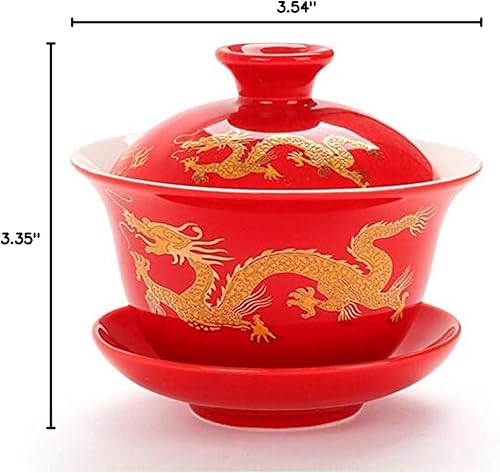 Miniatura 5 de YBK Tech - Juego de taza de té y platillo de porcelana Kung Fu con tapa, diseño de dragón