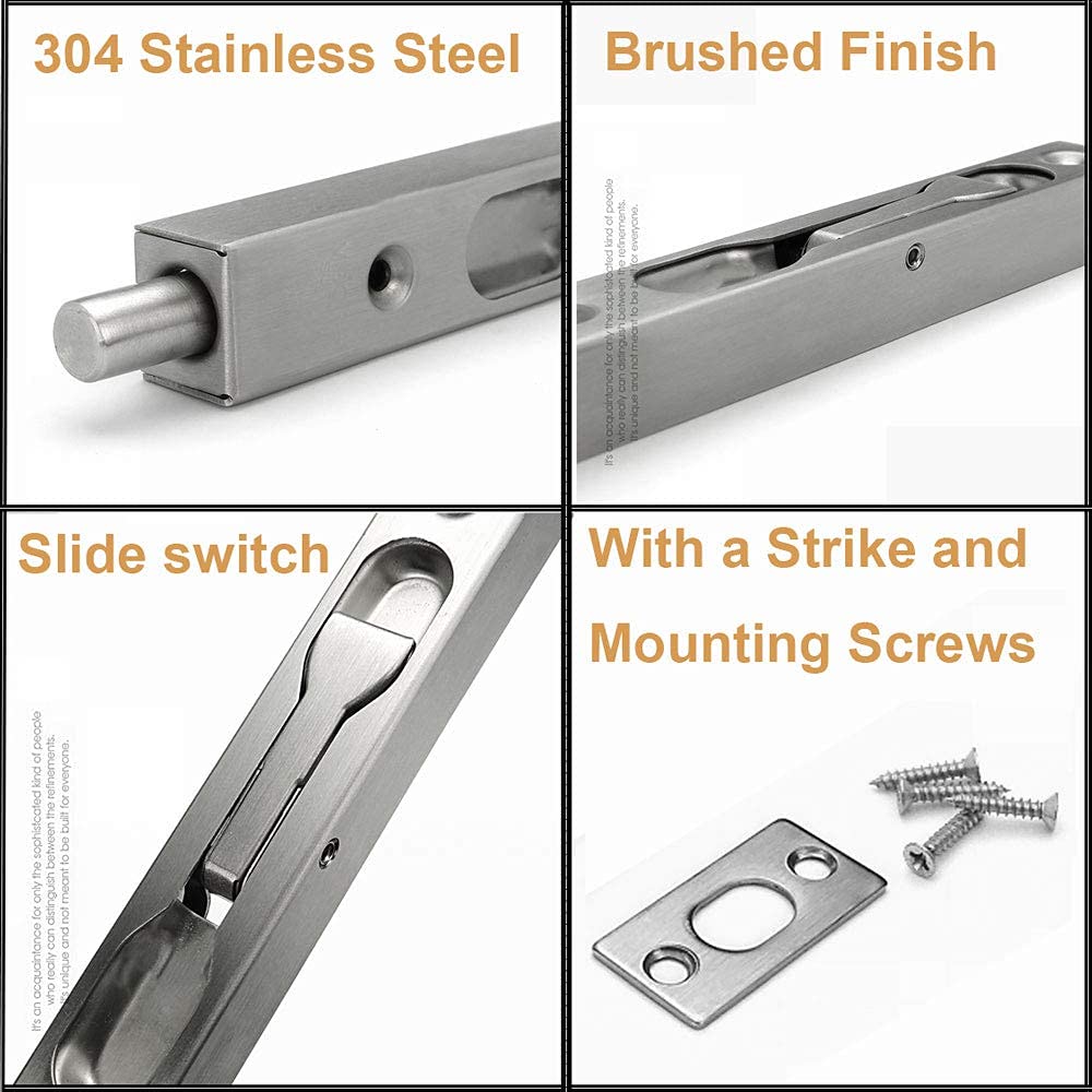 6 Inch Door Flush Bolt Latch Slide Bolt Lock Sus304