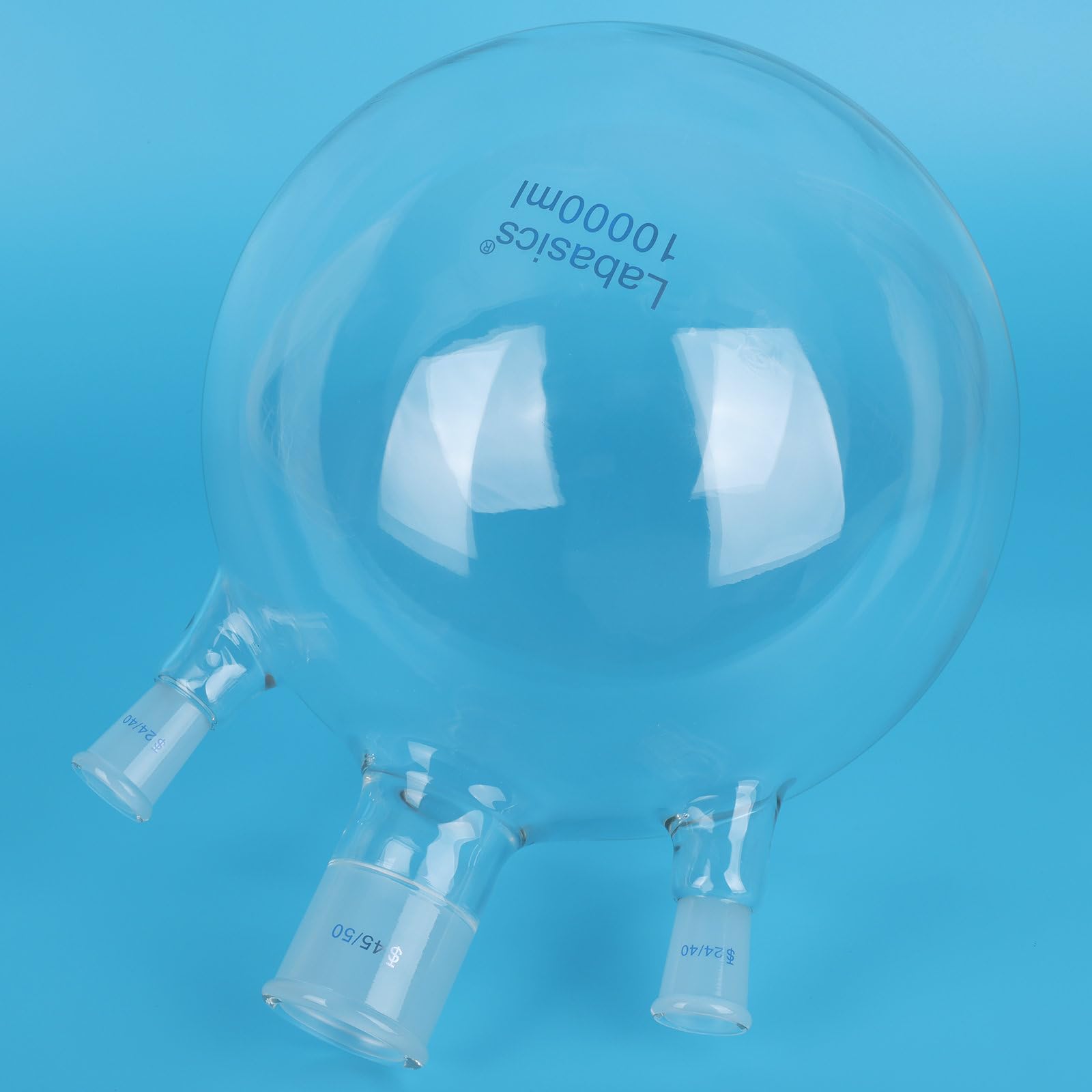 Labasics 3-Hals Rundboden-Siedekolben, 10000 ml Schwerwandiger Borosilikatglas Kolben mit 45/50 Mittel- und Zwei 24/40 Seiten-Schliffen für Mehrstufige Labor-Reaktionen und Erhitzen