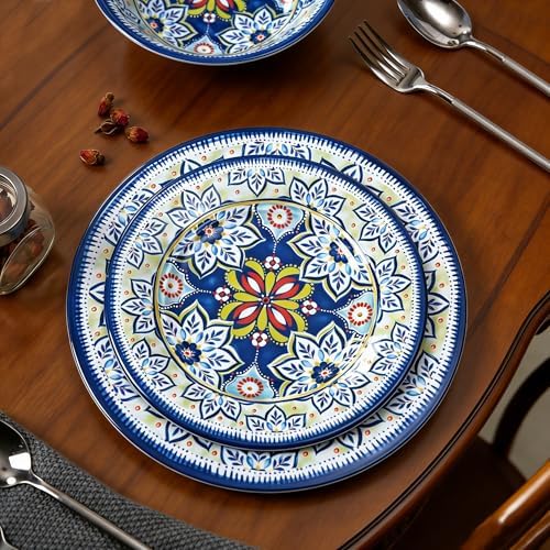 12-Piece Blue Melamine Dinnerware Set, Service for 4, Unbreakable...