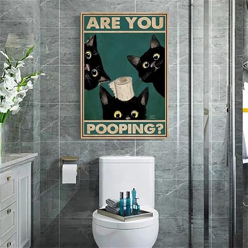 Black Cat Wall Art Cat Bathroom Wall Art Poster Cute Animal Picture Canvas Print Cat Painting Poster Cat Pictures Wall Art Cat Toilet Paper Art Posters For Home Bathroom Decor 16X24 Inch Frameless #TOP3