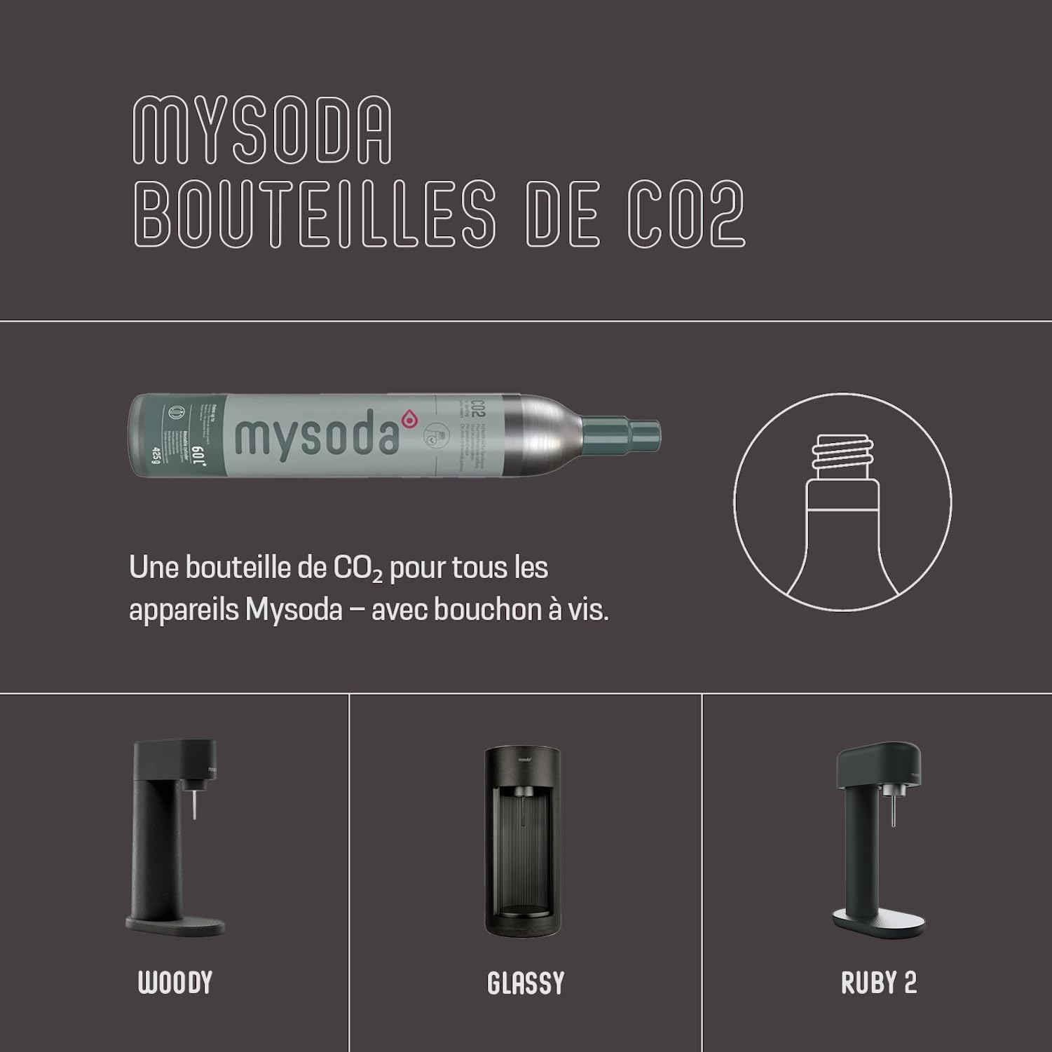 Mysoda Ruby 2 - Machine à eau pétillante design avec une bouteille d'eau en PET (sans cylindre de CO2) - Noir-Argent