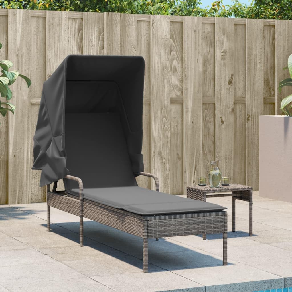 Rantry Lettino Prendisole con Baldacchino e Tavolino Grigio Polyrattan Mobili, Lettini Prendisole, Divano Letto Mobili, Lettini da Giardino, Lettino da Piscina, Lettino Prendisole da Giardino