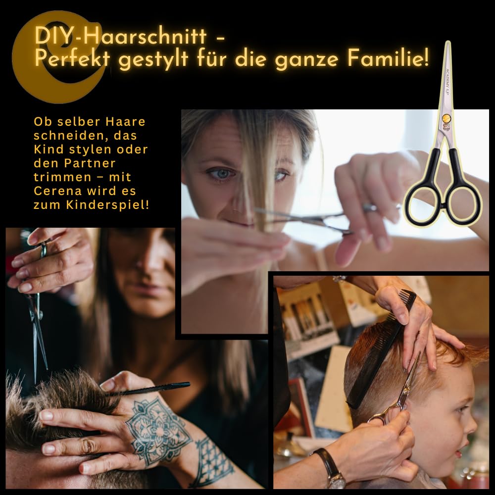 Cerena® – Friseurschere Academy aus Edelstahl mit einseitiger Mikroverzahnung – Haarschere Solingen, Haarschneideschere, 5,5" - 14 cm