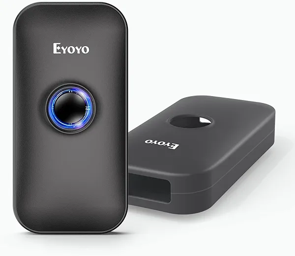 Eyoyo Mini 1D Bluetooth Barcode Scanner with Case, 3-in-1 Bluetooth & USB Wired & 2.4G Wireless Barcode Reader Portable Bar Code Scanning Work with Windows, Android, iOS, Tablets or Computers(Black)