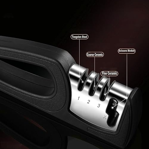 Miniatura 3 de Zmeni Afilador de cuchillos 4 en 1 - Afilador de cuchillos manuales de 3 etapas color negro para cuchillos de cocina, Afilador de Cuchillos y