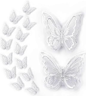 16pcs Butterfly Lace Trim, Double Layers Organza Butterfly Lace Fabric Embroidery Sewing DIY for Wedding Bride Hair Dress Hat Accessories (White) - Buy now