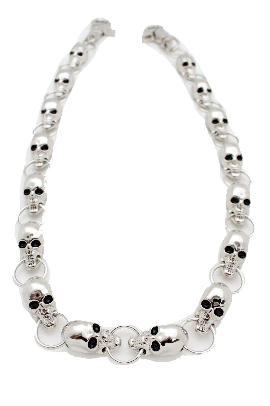 Men's Fashion Wallet Chain Links Big Skulls Silver Metal Keychain Clasp Ring Punk Rocker Style