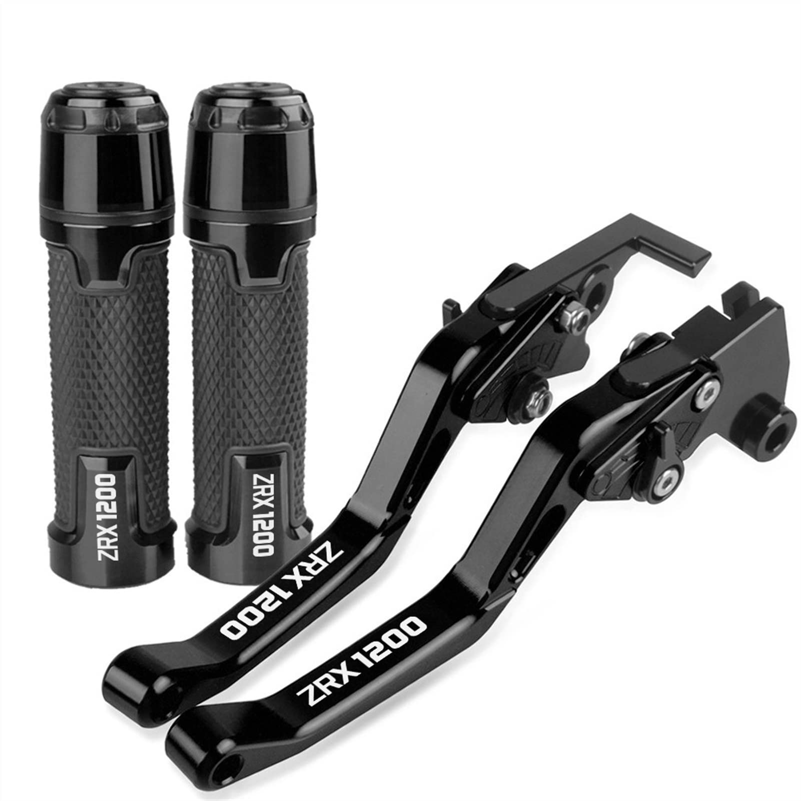 Poignées et levier de frein ZRX1200 Kawasaki en aluminium CNC noir haute finition