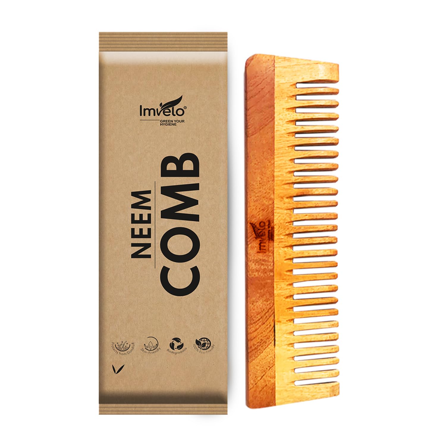 Imvelo Neem Wooden Comb | Wide Tooth Comb for Hair Growth, Protect from Hairfall & Dandruff | For Men & Women (1 Wide Tooth Comb)