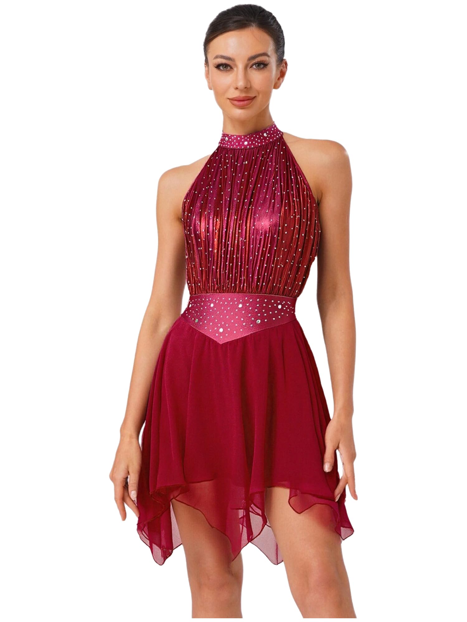 Damen Kostüm Für Kunstlaufen Tänzerkleid Ballett Wettbewerbe Formkleid Turnen Trainingärmellos