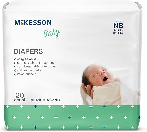 McKesson Pañales de bebé para recién nacidos, desechables, transpirables, recortados en el ombligo, de 0 a 10 libras, 20 unidades, 6 paquetes, 120