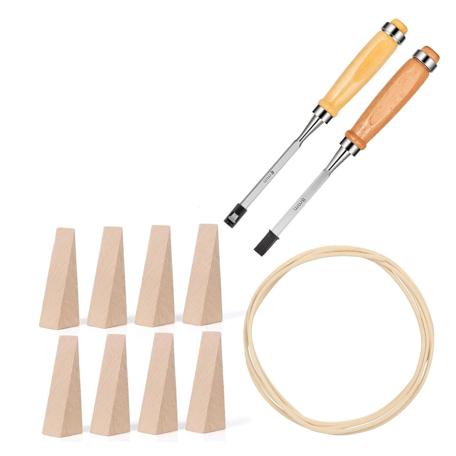yanzunlrn 12Pcs Rattan Chair Repair Set for Handwoven Furniture Restoration Includes 8 Wooden Wedges and Wicker Restoration Set