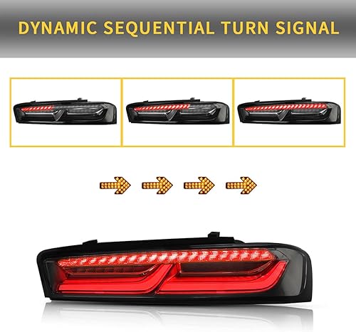 Miniatura 4 de VLAND - Luces traseras LED ahumadas y transparentes compatibles con Chevrolet Chevy Camaro Coupe 2016 2017 2018 con luces direccionales rojas