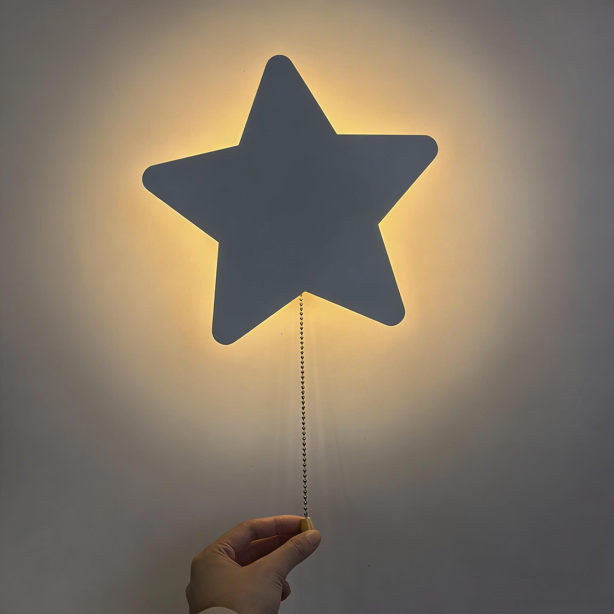 Chrasy Portable Battery Operated or USB Powered Wall Sconce, Pull Cord Chain On Off Wireless Night Light Wall Lighting Fixture for Bedroom, Nursery, Living Room, Hallway, Kitchen, RV (Star Shape)