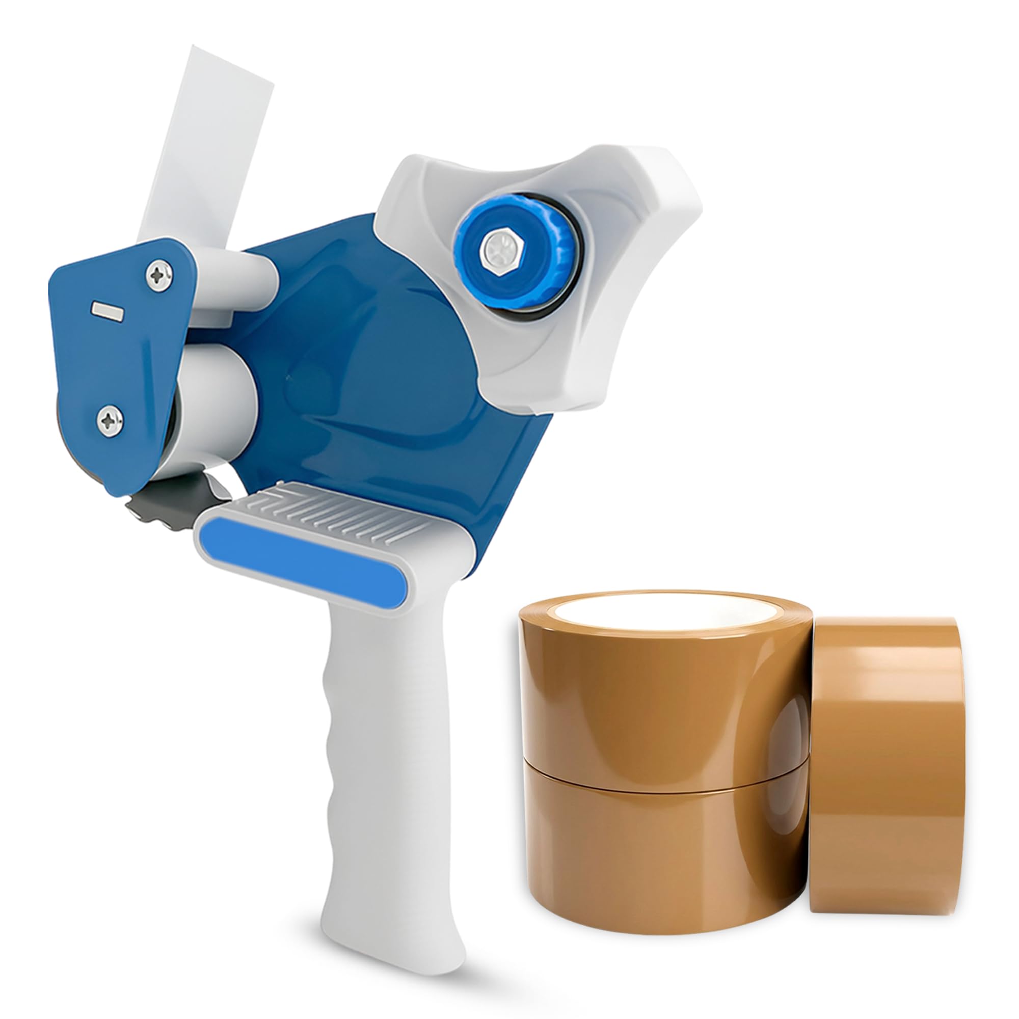 AHG Heavy Duty Tape Gun Dispenser with Brown Packing Tape – 1 Tape Dispenser + 3 Rolls Brown Parcel Tape 48mm X 66m | Strong Box Sealing Kit for Moving, Shipping, Storage & Office Packaging