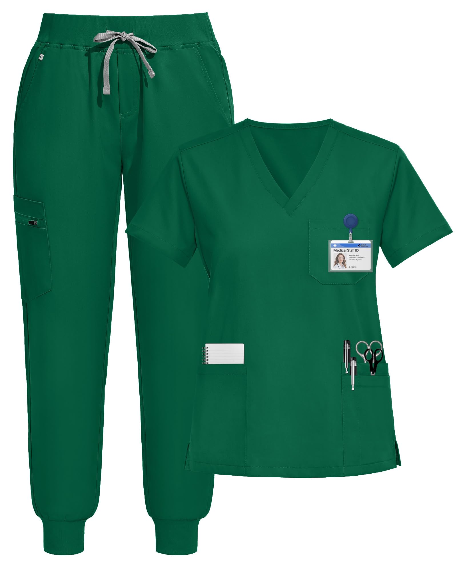 Eipnare Scrubs for Women Set, V-Neck Jogger Set | With 9 Pockets, Soft Stretch Fabric, Yoga Waistband, Secure Zip Storage, Breathable, Wrinkle-Resistant, Easy Care, Daily Wear