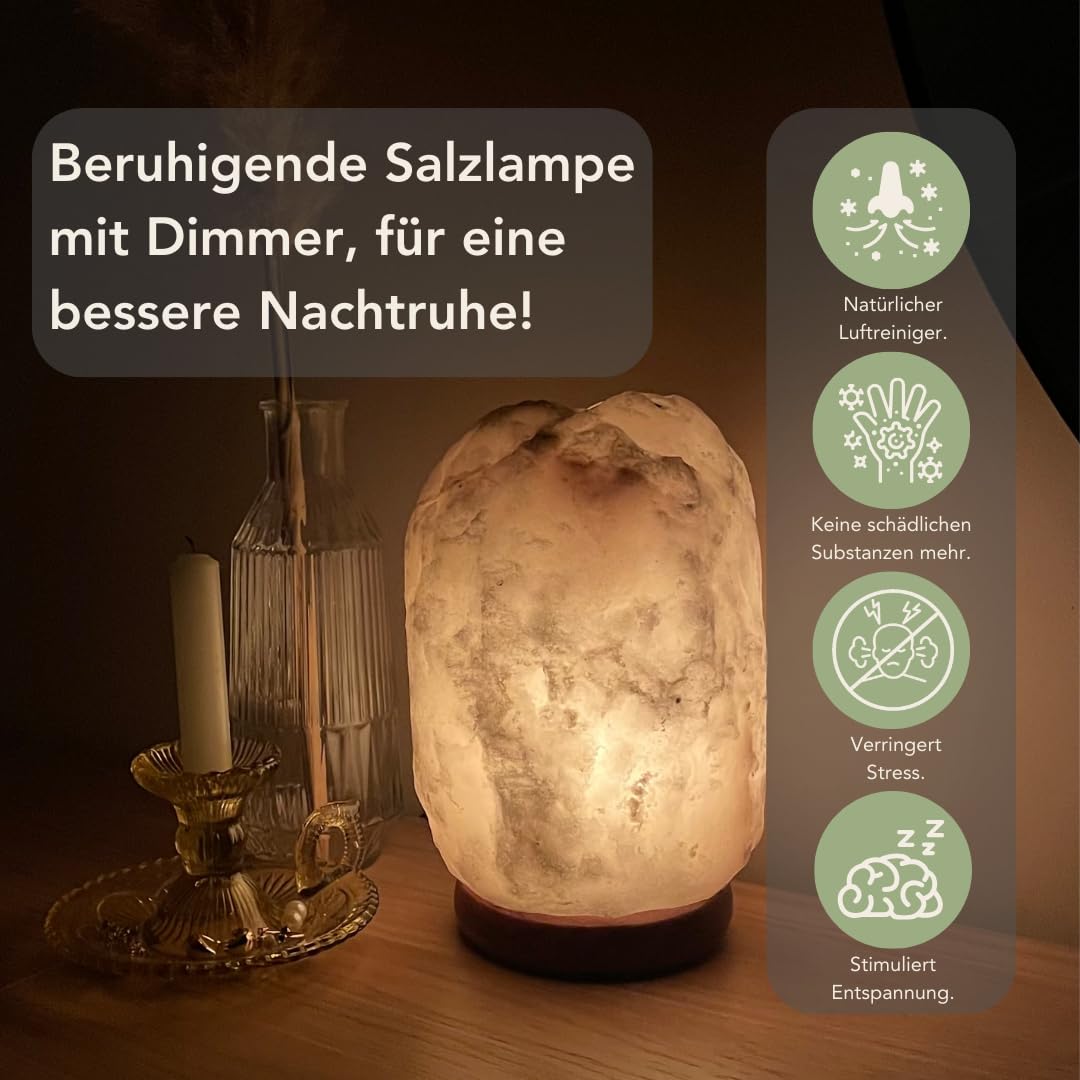Dimmbare Salzlampe Aura - 100% echtes Himalaya Salz aus Salt Range Pakistan - Salzkristall-Lampe - Salzstein - Tischlamp inkl. 1x 15W Glühbirnen und Geschenkbox (8-10 KG)