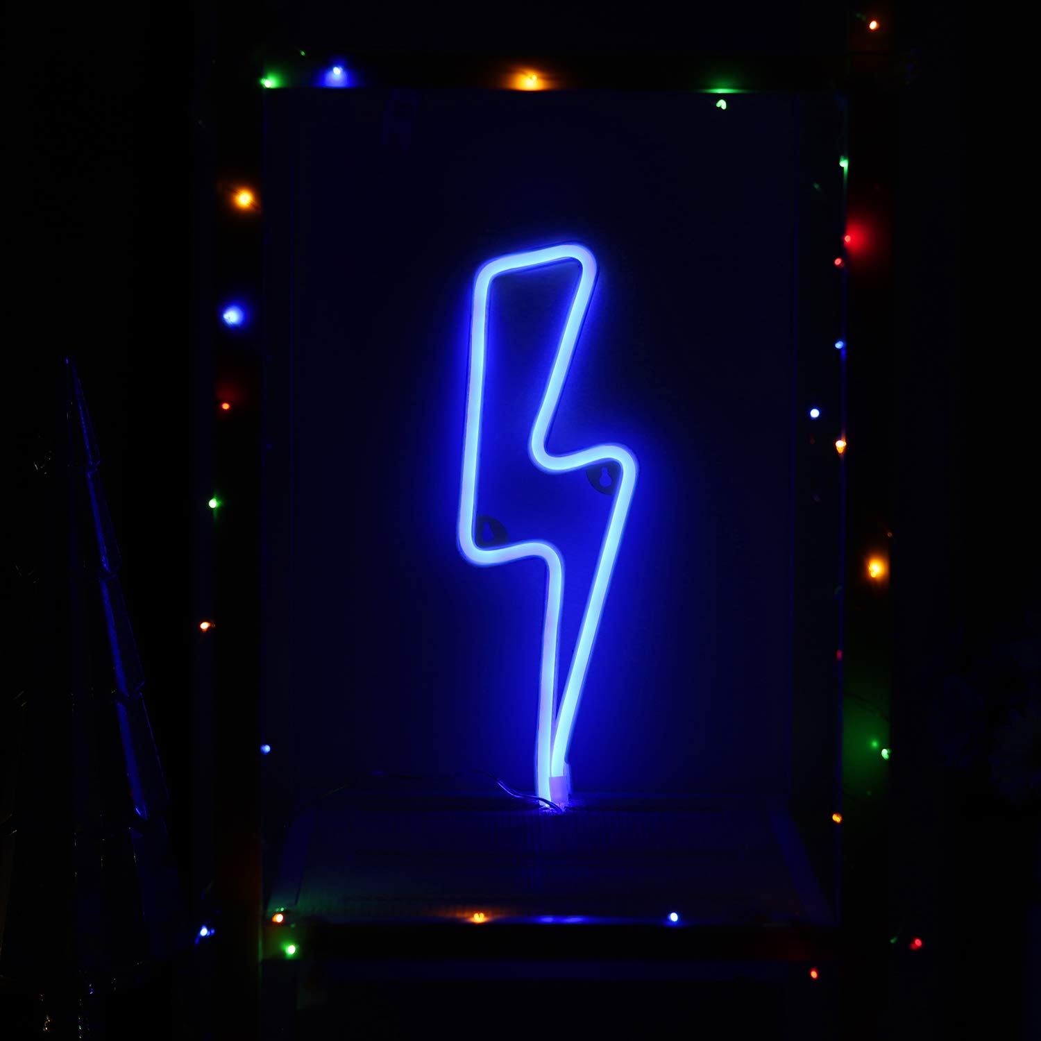 Neon Signs Lightning Bolt Battery Operated and USB Powered Warm White Art LED Decorative Lights Wall Decor for Living Room Office Christmas Wedding Party Decoration(NELNB)