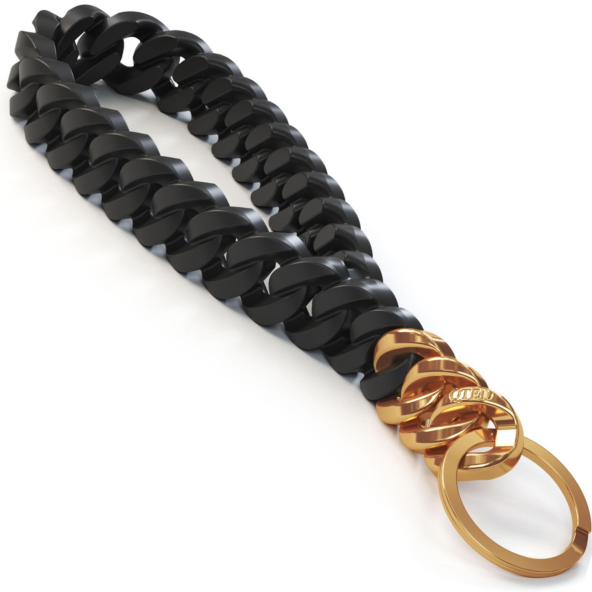 Kette Handgelenk Lanyard für Schlüssel - Schlüsselanhänger für Damen und Herren - Silikon Handschlaufe mit O-Ring, Schwarz mit goldfarbenem Metall, Einheitsgröße