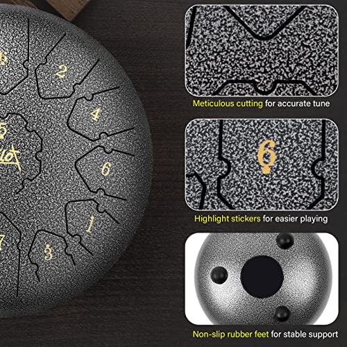 Aklot MI3651 Steel Tongue Drum, Aklot 12 Inch 13 Notes Tank Drum C Key Percussion Steel Drum Kit W/Drum Mallets Note Stickers Finger Picks Mallet Bracket And Gig Bag thumb #4