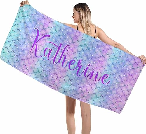 Miniatura 6 de Toalla de baño con texto personalizado para niños, niñas, amigos, toalla de playa personalizada con nombre morado para viajes, baño, piscina, 30 x