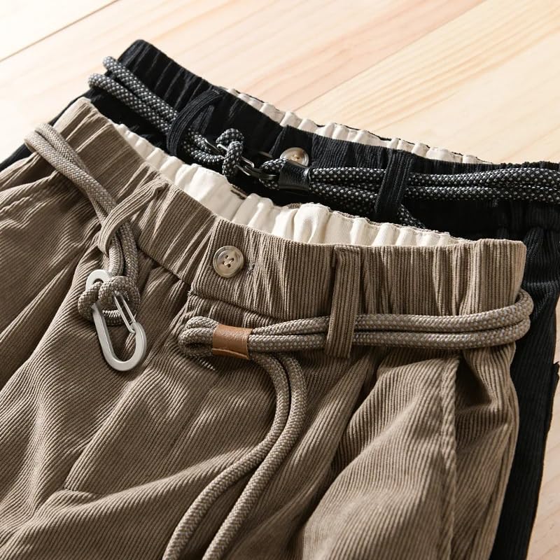 Autumn Men's Vintage Corduroy Cargo Pants Casual Loose Drawstring Soft Street Trousers4