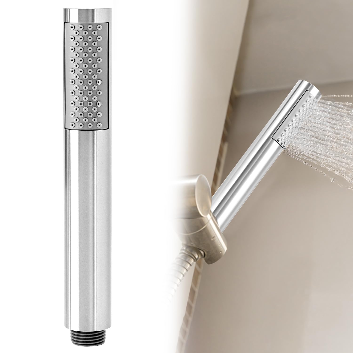 Qwork Light Qwork® High Pressure Universal Handheld Shower Head, 304 Stainless Steel, Chrome Finish