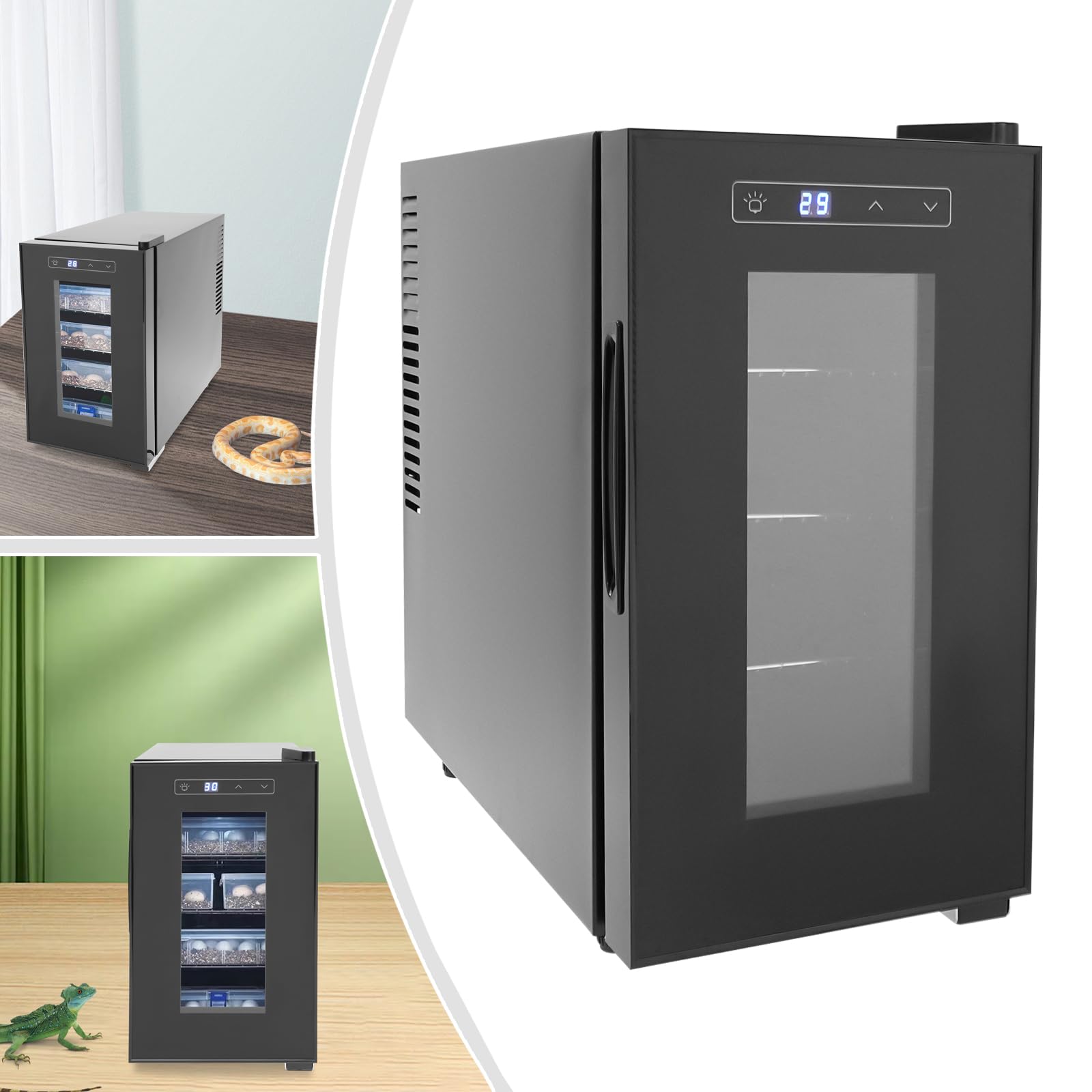 Reptiles Huevo Incubadora 23L 10-40°C LED Pantalla táctil Aire Refrigeración para Tortugas Lagartos Serpientes Huevos Negro