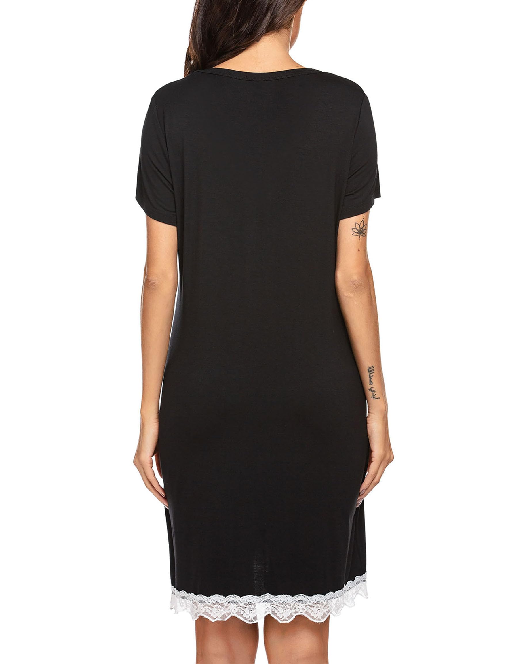 Ekouaer Camicia da Notte Allattamento Donna Maniche Corte Pigiama Sexy Premaman Nightdress Bottoni Pizzo, S-XXL