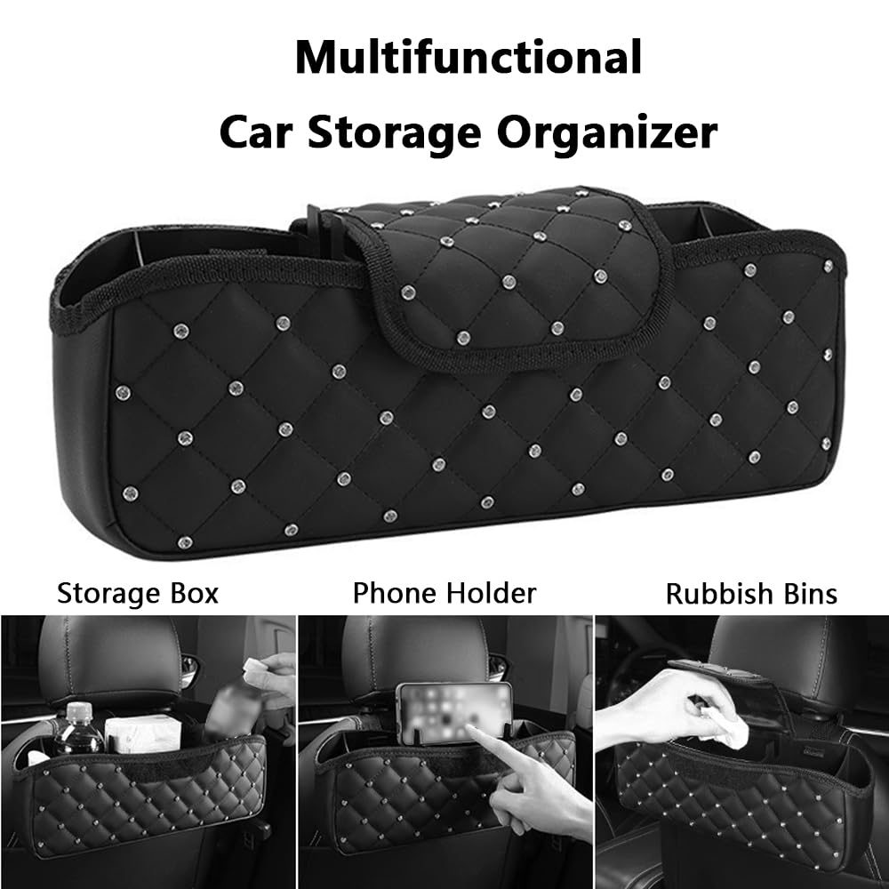 Scatola portaoggetti multifunzionale per poggiatesta auto, organizer in pelle per sedile posteriore, supporto portatile in pelle, supporto per fazzoletti da appendere per sedile posteriore,