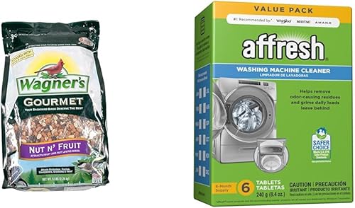 Wagner's 82072 Gourmet Nut & Fruit Wild Bird Food, 5 libras (paquete de 1) y limpiador de lavadora Affresh, suministro para 6 meses, limpia las