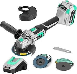 Litheli Cordless Angle Grinder 20V,4-1/2 Inch,Metal Cut Off Tool/Polish Tool with 4.0Ah Battery& Charger, Adjustable Handle Grinder for Cutting and Grinding Wood and Metal