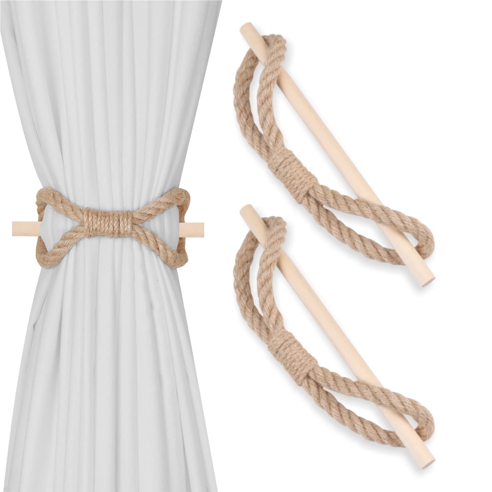 12pcs Solid Wood Curtain Tiebacks Rope Holdbacks for Home Decor Window