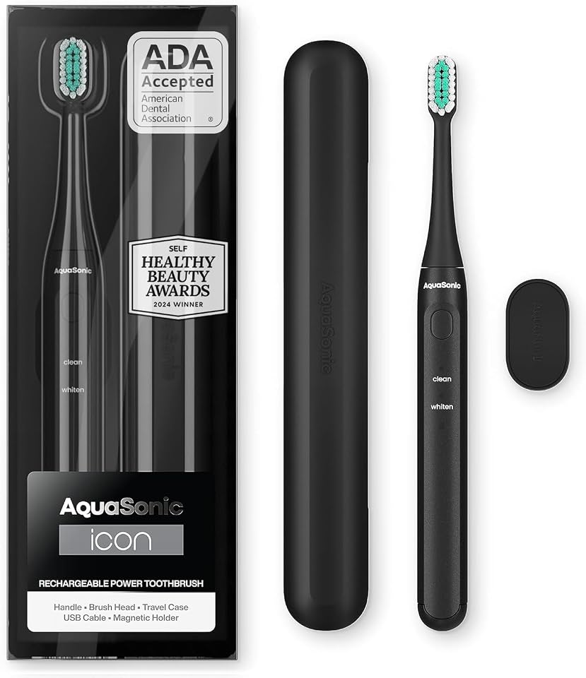 Aquasonic and Pure Daily Care Aquasonic Icon Micro-Vibrating Manual Toothbrush - ADA-Accepted - Onyx