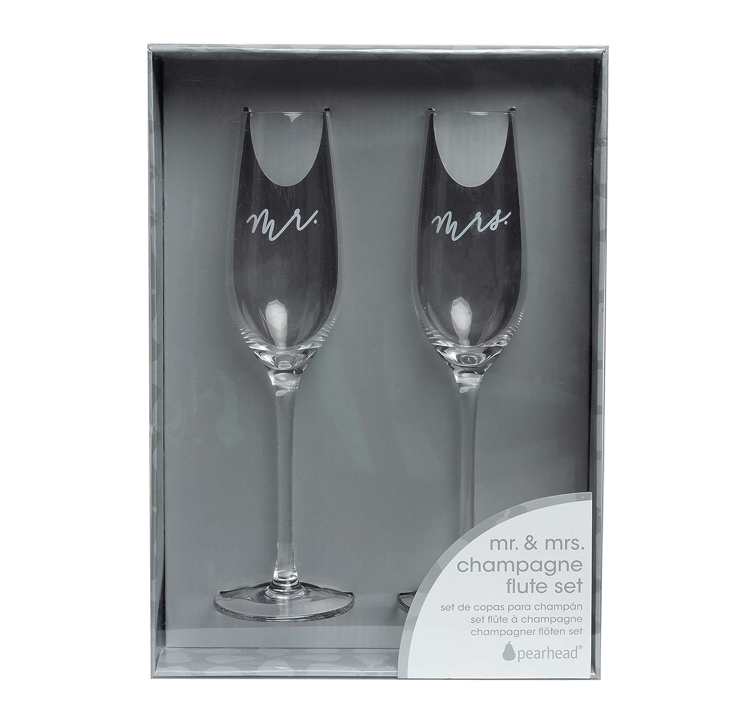 Pearhead Mr. & Mrs. Ensemble de flûtes à champagne – Avec coffret cadeau, verres élégants pour toast de mariage pour elle et lui pour réception, fête prénuptiale et idée de liste de naissance, grands