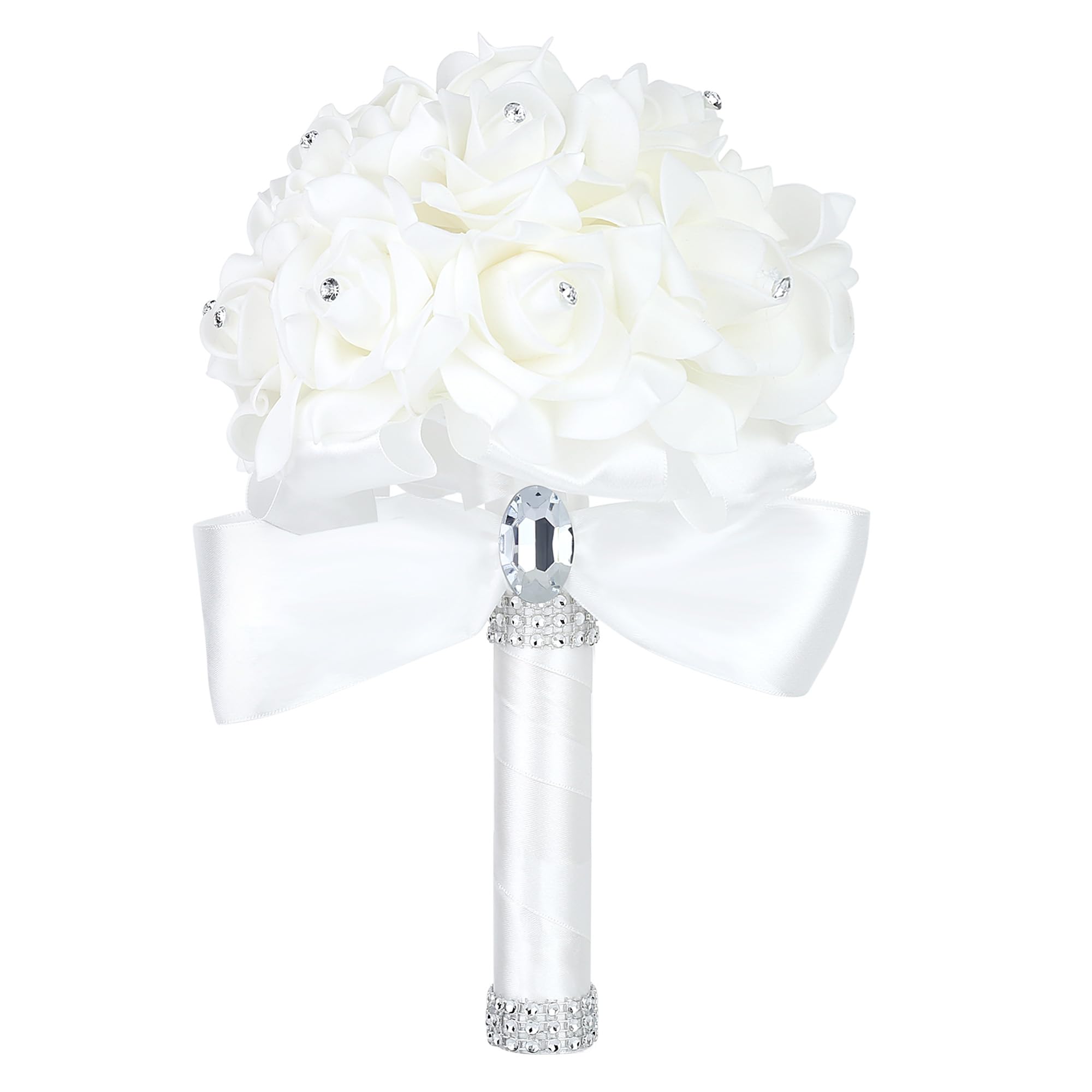 Wedding Bouquet Crystal Roses Bridesmaid Bouquet, Bridal Bouquet Artificial Flowers for Wedding, Party and Church (Ivory Ribbon)