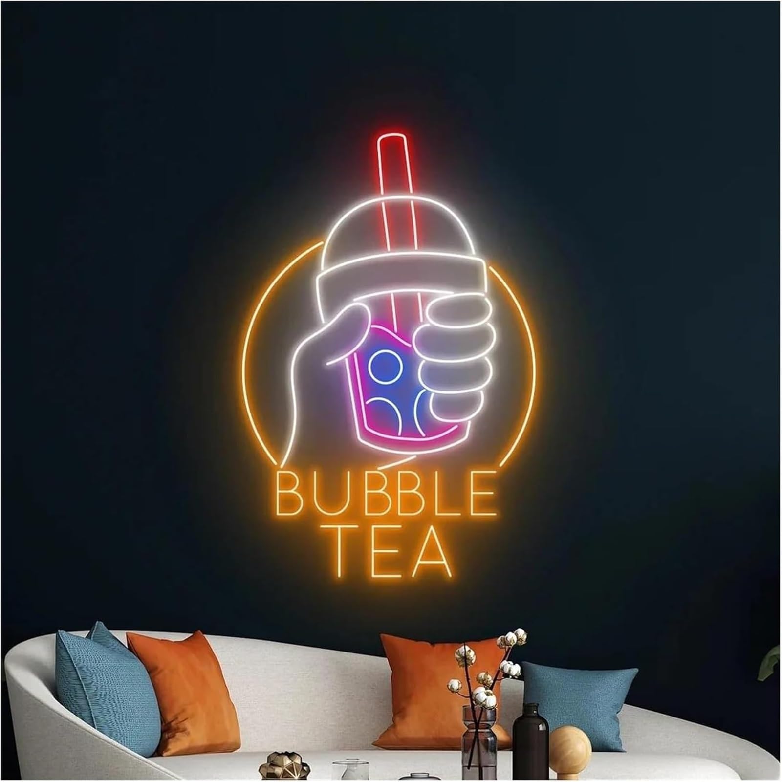 Insegna luminosa al neon con atmosfera rilassante per tè latte, decorazione da parete per negozi di bevande