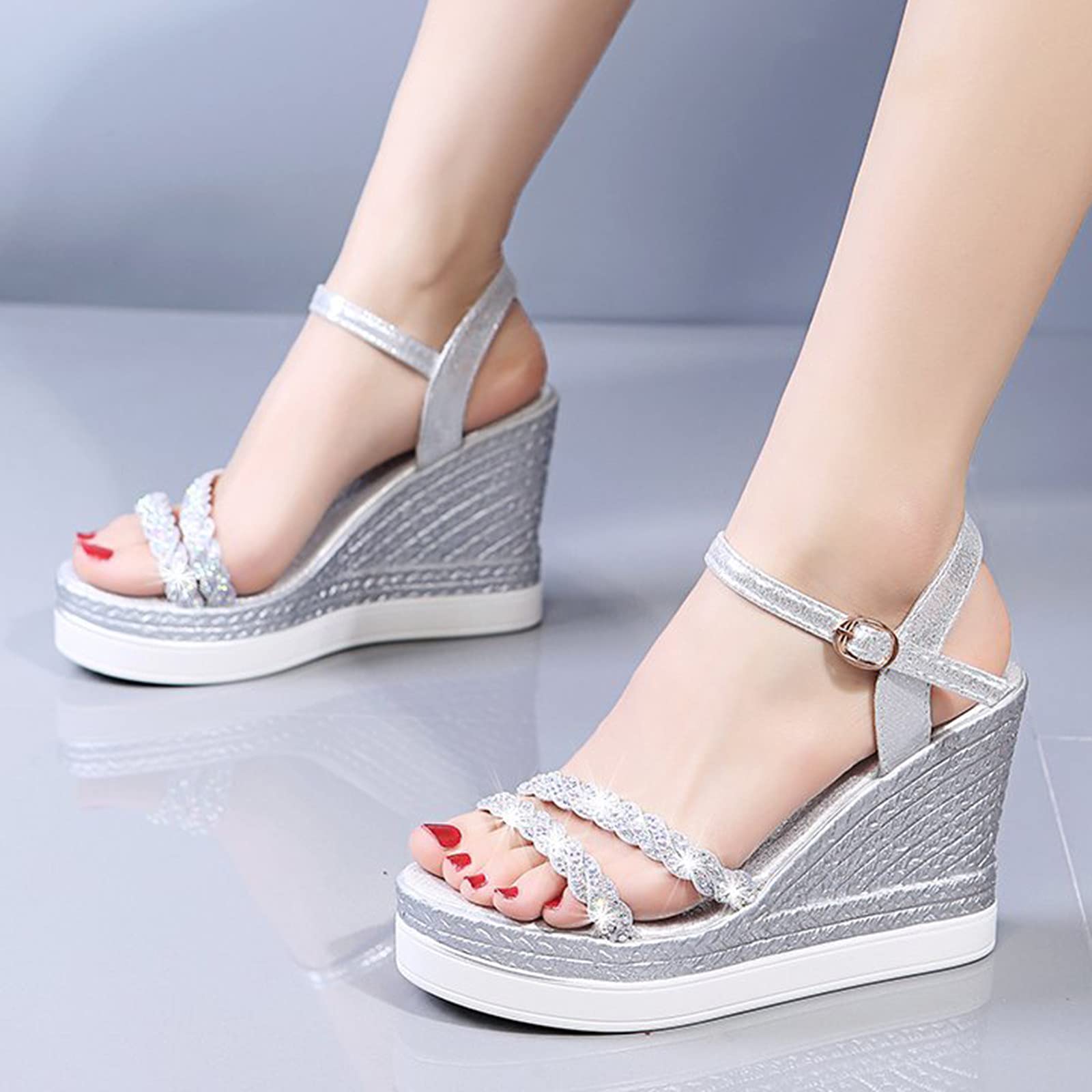 Sandali Alla Schiava Donna Sandalo Comodo Piattaforme Fashion Scarpe Ladies Toe Donne Sandals Open zeppe High Heels Sandali delle Donne Neri Donna Ciabattine Estive Eleganti