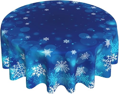 Giwawa Mantel redondo de copos de nieve de invierno, mantel de nieve azul y blanco de Navidad de 60 pulgadas para decoración de cocina, comedor,