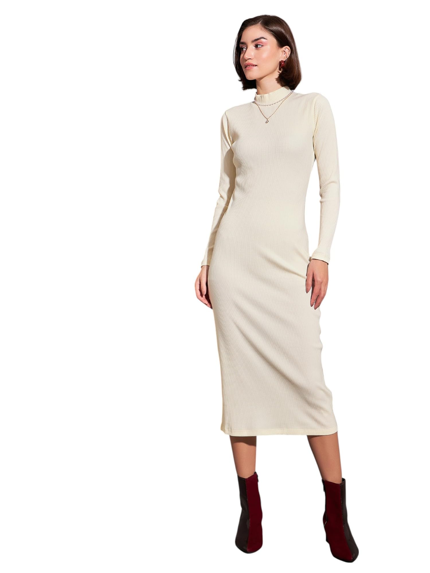 sassafras Women's Rib Bodycon Dress Midi Casual-picture-29