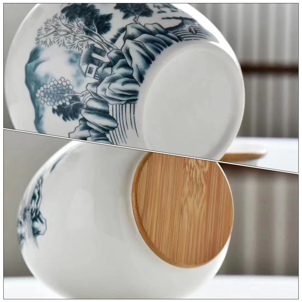 ABOOFAN Contenedor de Cerámica y Madera para Almacenar Hojas de Té Tapa Sellada, Diseño Aislante para Oficina y Sala de Té, Tarro de Almacenamiento Práctico