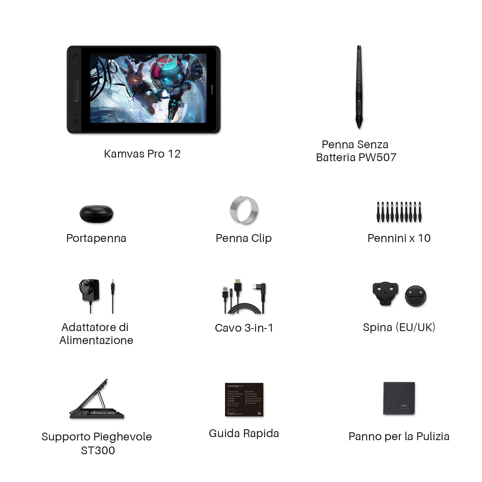 HUION Kamvas Pro 12 Tavoletta Grafica con Schermo, Monitor Completamente Laminato da 11,6 Pollici con Supporto Regolabile, 120% sRGB Ideale per il Lavoro da Casa e L'apprendimento Remoto