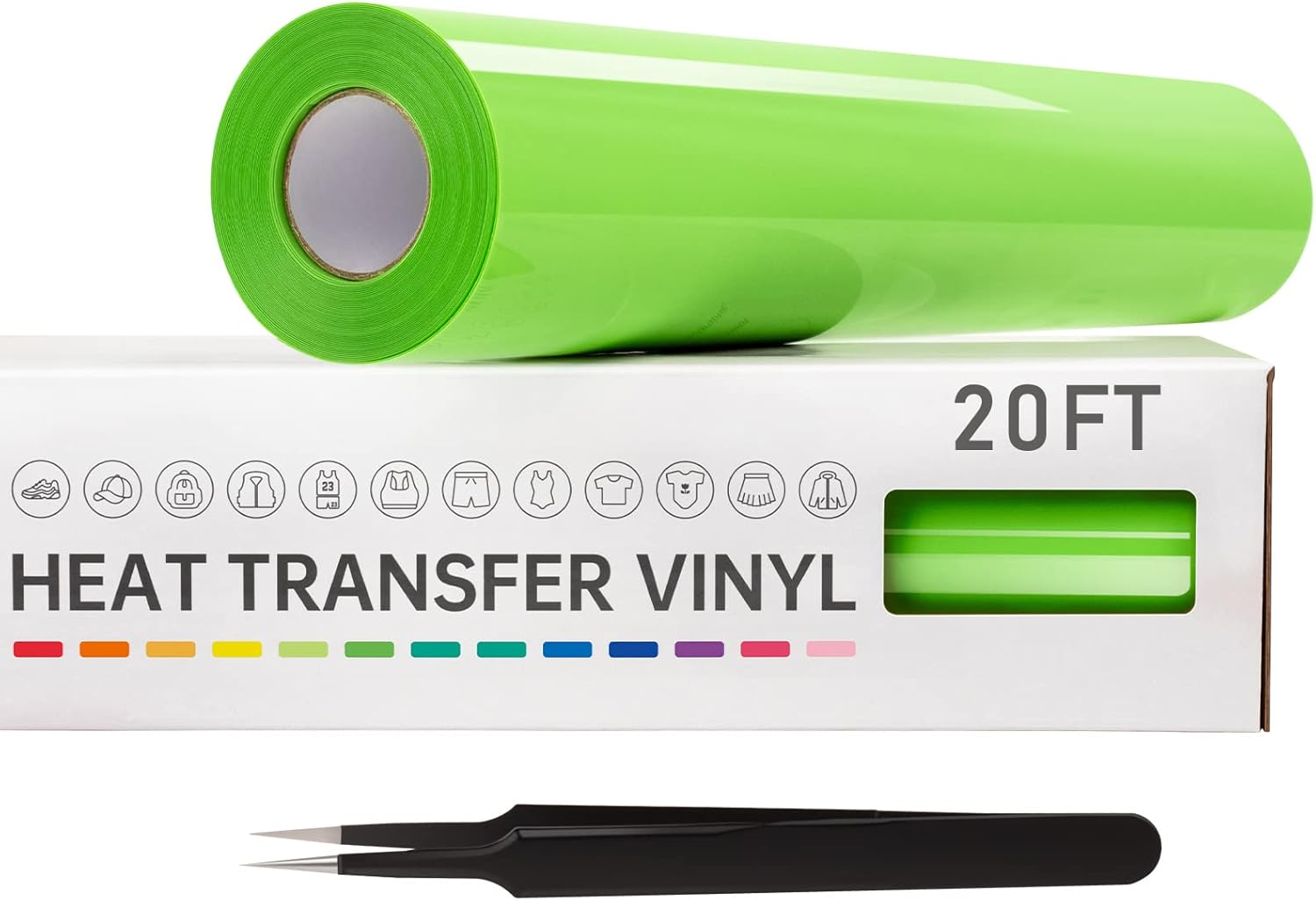 VinylRus Heat Transfer Vinyl-12” x 20ft Apple Green Iron on Vinyl Roll for Shirts, HTV Vinyl for Silhouette Cameo,Easy to Cut & Weed Apple Green 12"×20ft