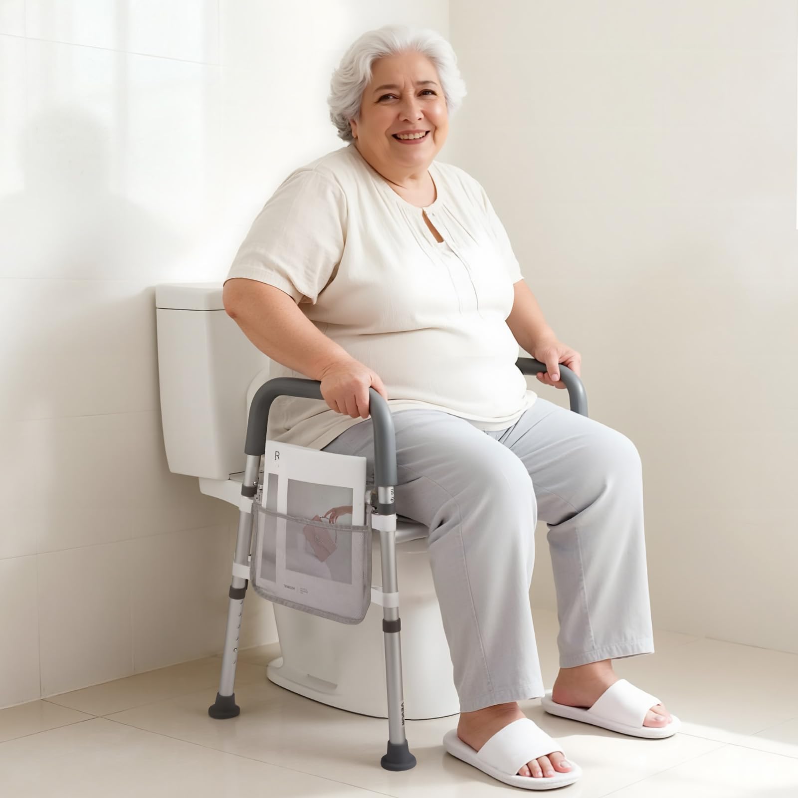 VEVOR Sedile WC Rialzato Universale per Anziani, Altezza e Larghezza Regolabili con Braccioli e Capacità di Carico di 181 kg e 4 Gambe, Sedile WC Rialzato da Bagno per Disabili, Donne Incinte