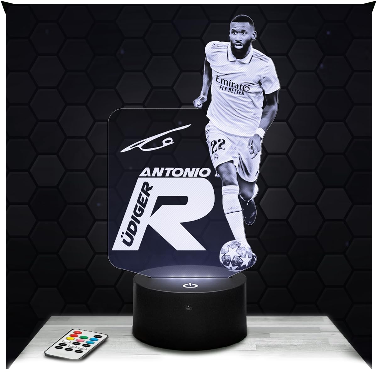 Lampephoto.fr - Antonio Rudiger Football 3D Lamp, Night Light 3D LED Illusion Lamp, Football Player, Sports Object Athlete, Gift idea for Sporty Men, Night Light for Children's Bedroom, Gift idea