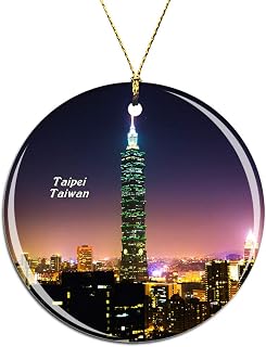Weekino Taiwan Taipei Christmas Xmas Tree Ornament Decoration Hanging Pendant Decor City Travel Souvenir Collection Double Sided Porcelain 2.85 Inch