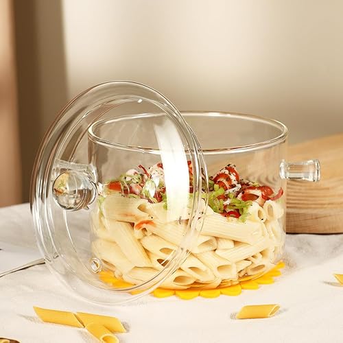 Miniatura 5 de Olla de Vidrio Transparente para Cocinar con Tapa, Cepillo y Almohadillas Térmicas de Silicona para Estufa - 1.5L (51oz) Olla de Vidrio de