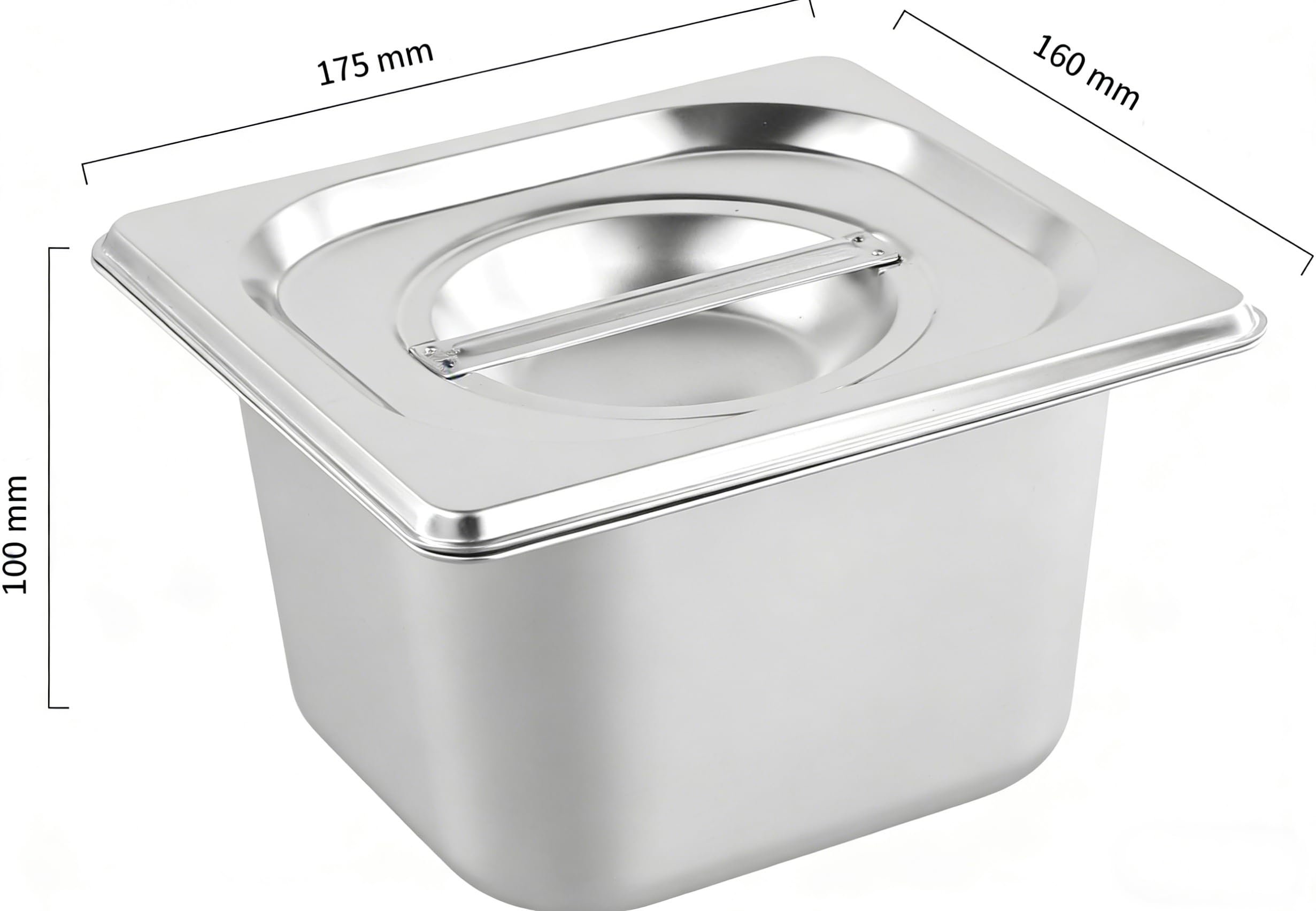 4 contenitori GN con coperchio, contenitore Gastro, contenitore in acciaio inox con coperchio, contenitore in acciaio inox con coperchio, dimensioni 1/6 17,5 x 16 x 10 cm